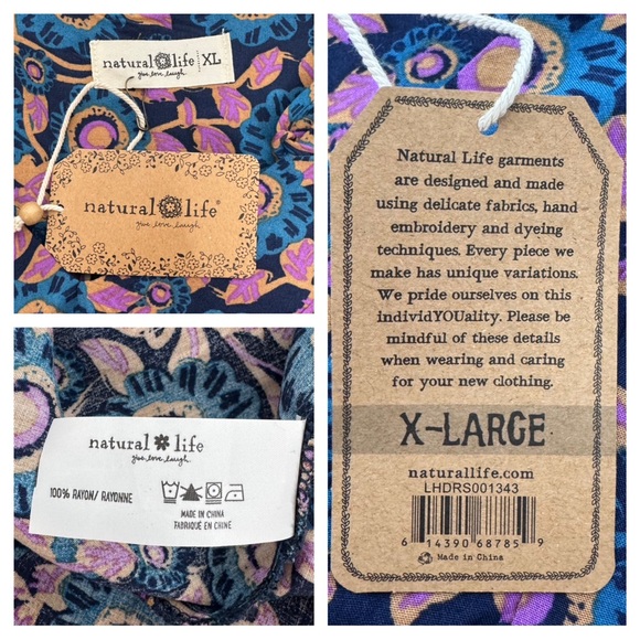 Natural Life Blue Purple Orange Dark Floral Long Sleeve Maxi Dress Nwt Size XL - Picture 15 of 16